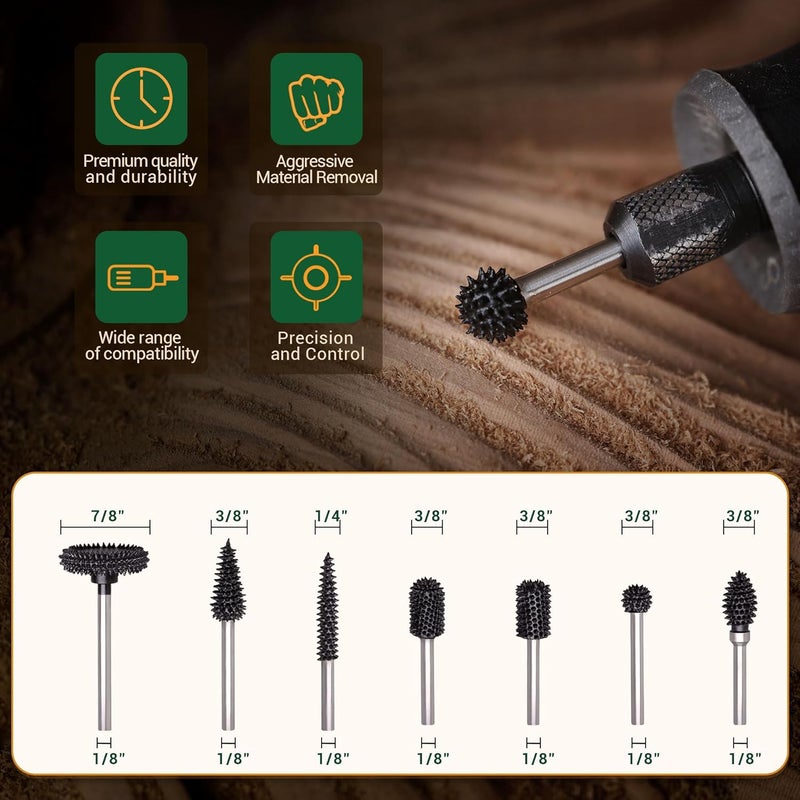 ToolTrek Store Extreme Spikes Sphere Rotary Burr, 1⁄8" Shaft, Very Coarse - Woodworking Attachment for Dremel, Foredom, DeWalt, Milwaukee. Abrasive Tungsten Carbide - Image 3